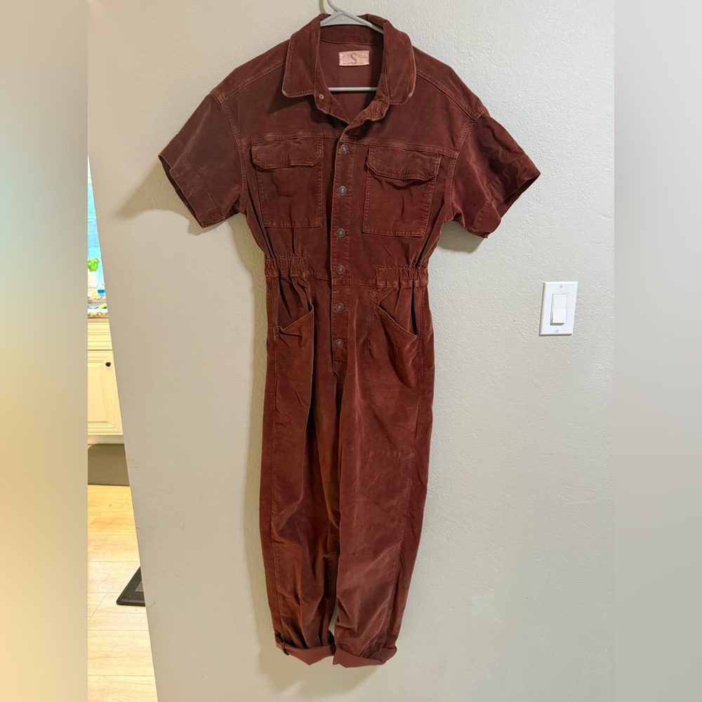 We The Free Brown Corduroy Utility Jumpsuit – Short Sleeve
